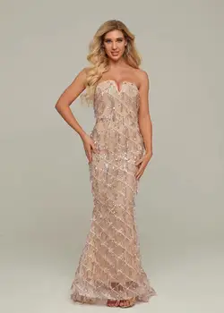 

Women Luxury Sexy Strapless Mesh Sequins Maxi Long Dress 2019 Designer Fashion Evening Party Dress Vestido