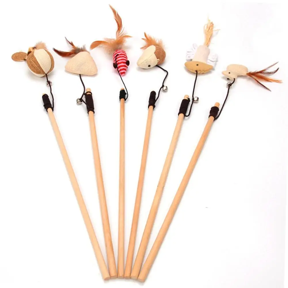 Pet Kitten Cats Teaser Wood Stick Rod Wand Rat Pumpkin Fish Doll Bell Feather Toy Make your pet feel energetic Plush mice toy