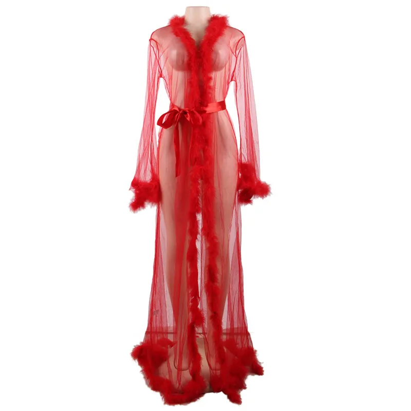 Ohyeahlover Women See Through Sheer Sleepwear Queen Hollow Out Hot Babydoll With Fur Plus Size Ropa Interior Sexy Mujer RM80759