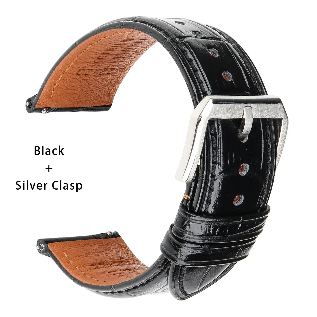 Elegant Two-Tone Leather Watch Strap with Butterfly Buckle