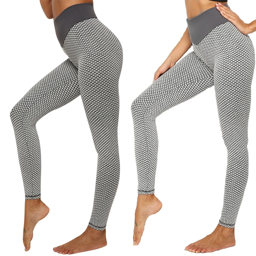 Women Sexy Sweat Absorbing Elastic Trousers Gym Fitness High Waist Yoga Pants Running Knit Jacquard Fashion Seamless Leggings