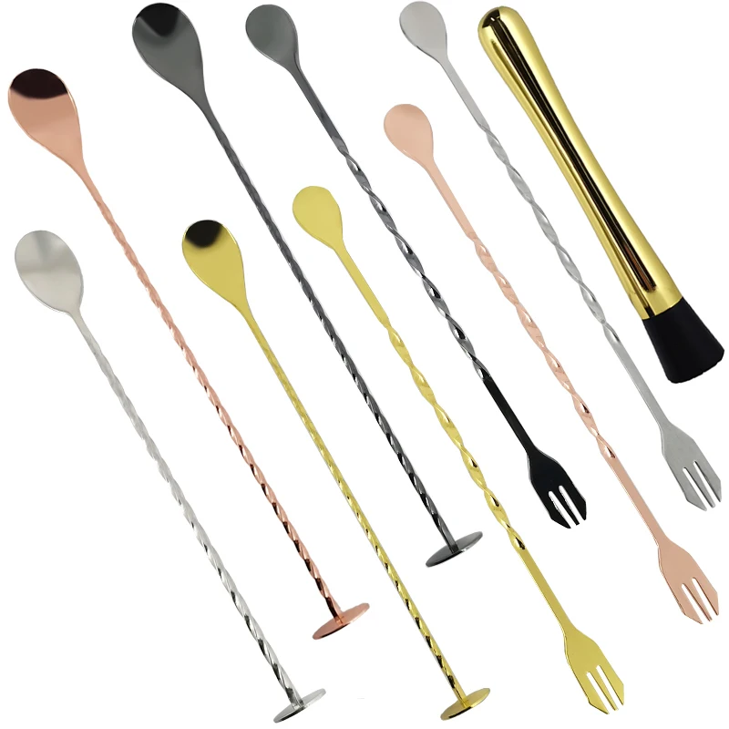 Rose Gold Black Sliver Bar Spoons Cocktail Drink Mixer Stainless steel Muddler Ice Strainer Cocktail Shaker