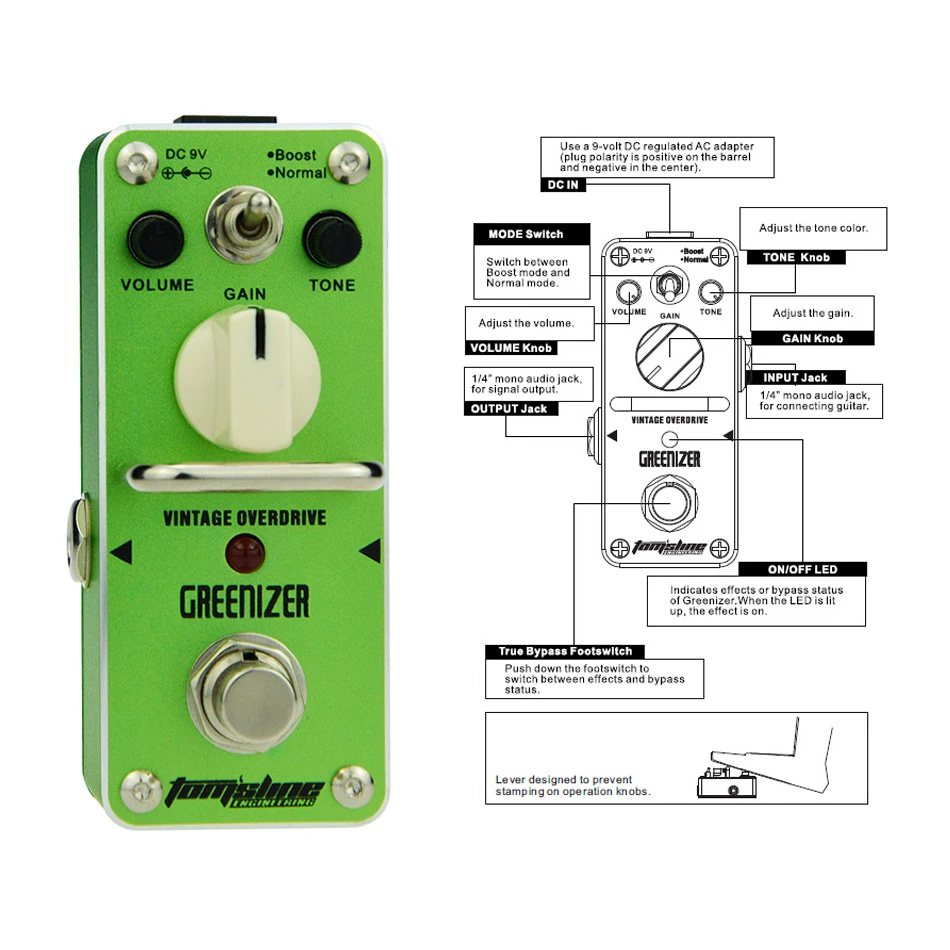 Аромат Tom'sline AGR-3 GREENIZER винтажный Overdrive мини аналоговый эффект, Подлинная обходная цепь