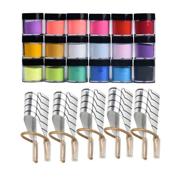 

18 Colors Nail Art Tips UV Gel Powder & 5pc Nail Art C Curved Shape Extension Guide Tips French Foil Acrylic Polish Gel