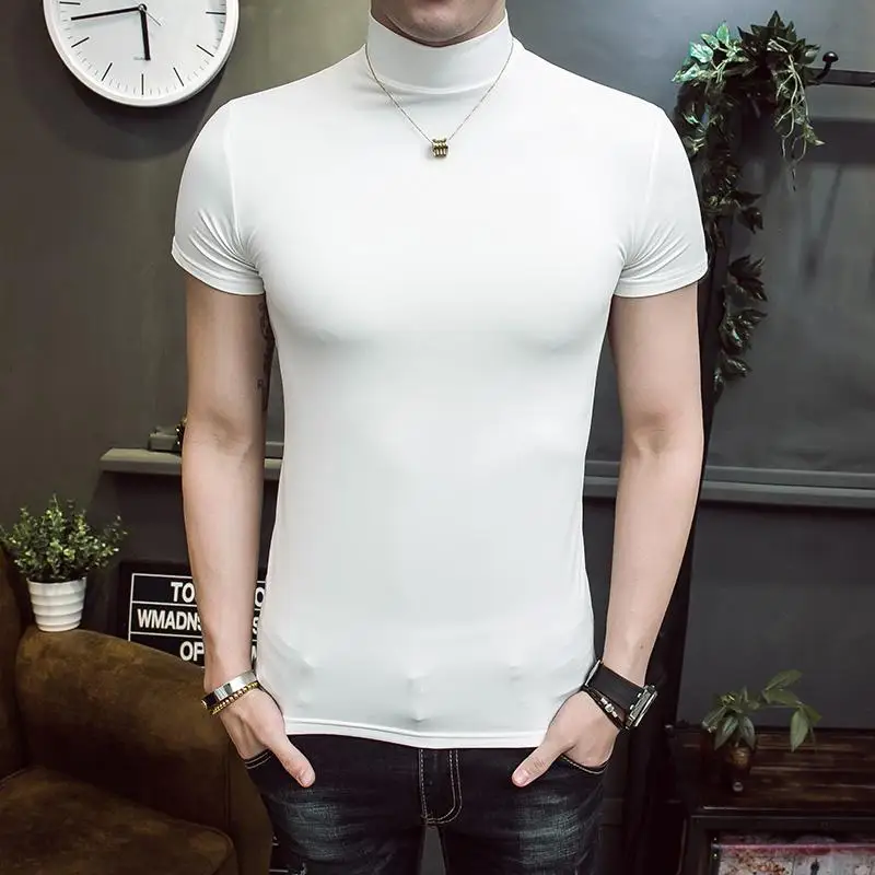 2021 Men Short Sleeve Turtleneck Slim 