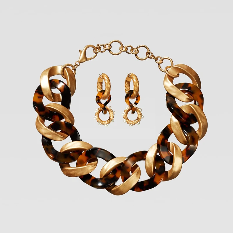 Ztech новые стили смолы Za Bijoux Золото Цвет Винтаж колье массивные ожерелья для женщин цепи модные ювелирные изделия аксессуары - Окраска металла: Necklace-Earrings