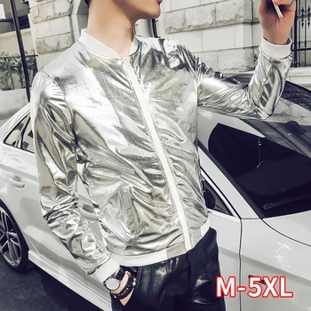 

Stage Jackets Streetwear Reflective Coats Uniform Silver Punk Slim Men Male Casual Solid Zipper Polyester China (mainland)