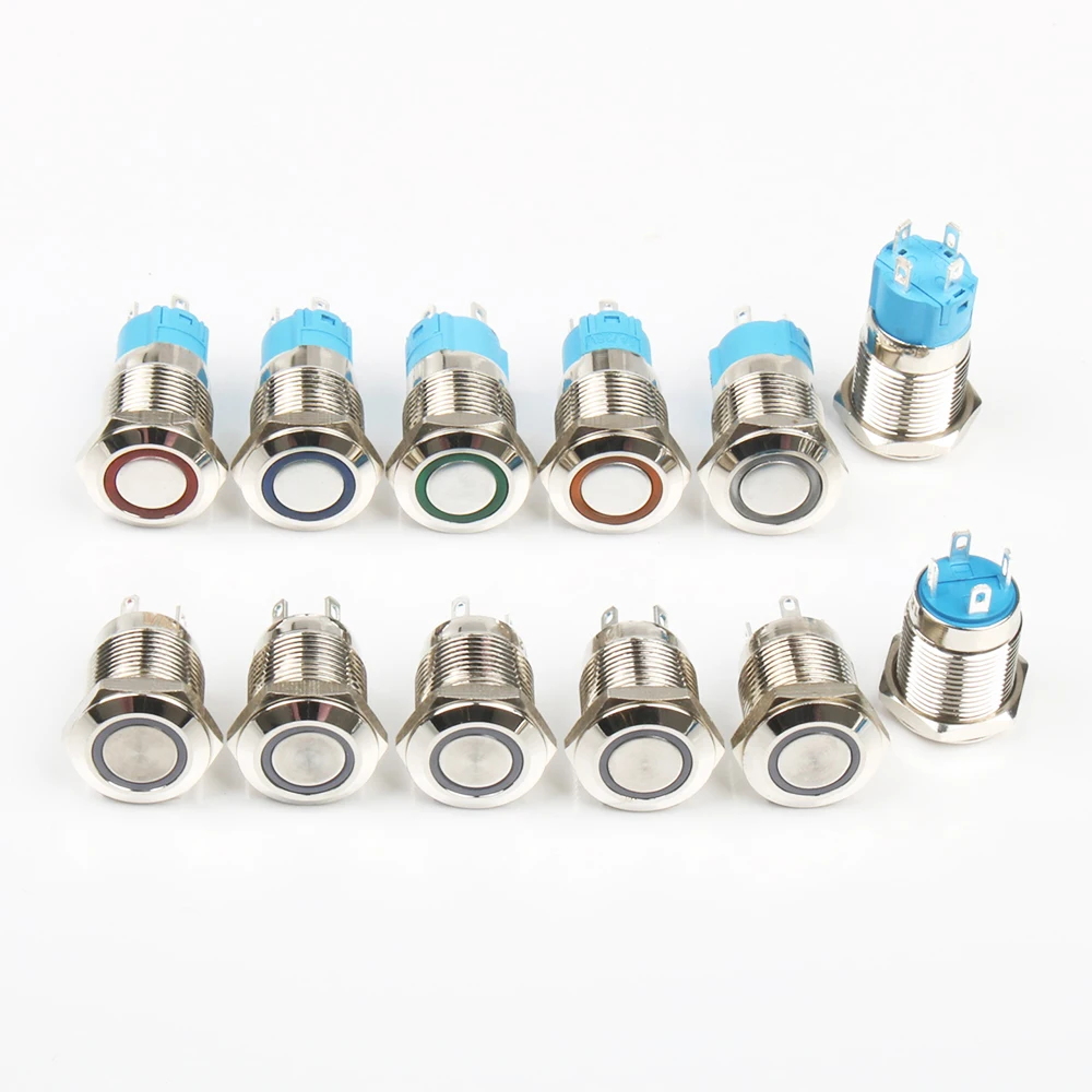 Металлическая водонепроницаемая лампа 12 мм светодиодный кнопочный