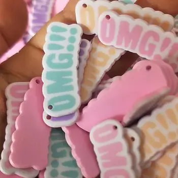 

50/100Pcs Cute Colorful English Letter OMG Printed Planar Resin Charms Pendant Fit Keychain DIY Craft Making