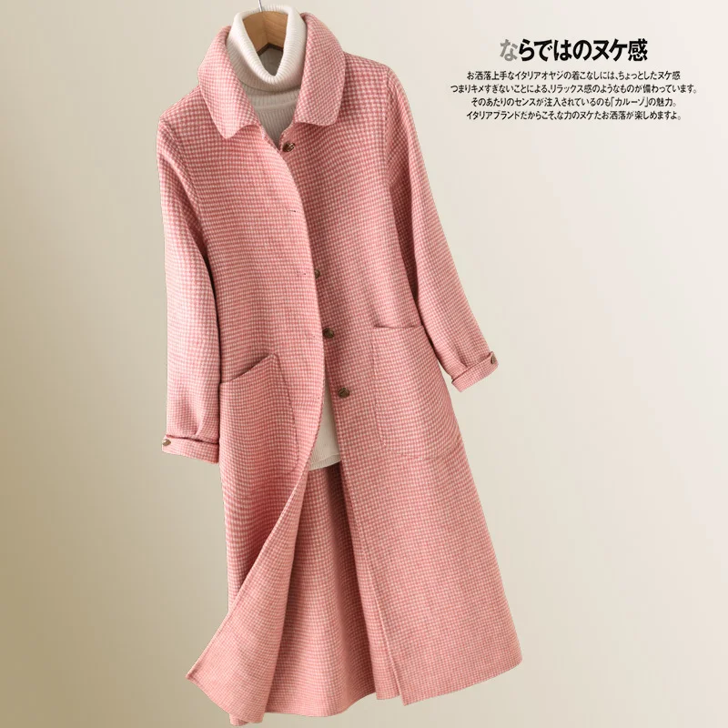 Herfst Winter Jas Vrouwen 100% Wollen Jas Handgemaakte Double-Side Wollen Jas Vrouwelijke Koreaanse Plaid Roze Jassen LDR-0202 MY1946 Herfst Winter Jas Vrouwen 100% Wollen Jas Handgemaakte Double-Side Wollen Jas Vrouwelijke Koreaanse Plaid Roze Jassen LDR-0202 MY1946