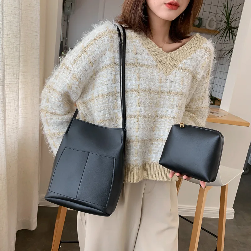 

Bag Women's 2019 Autumn New Style Korean-style Versatile Simple Different Size Bags Women's Shoulder Oblique Bucket Big Bag