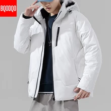 Мужская пуховая куртка с капюшоном, зимняя, толстая, военный, белый, утиный пух, зимние куртки, японский стиль, свободные, в стиле хип-хоп, уличная одежда, термопальто