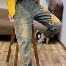 Новинка года; вельветовые зимние теплые джинсы с эластичной вышивкой в стиле ретро; штаны-шаровары; свободные брюки