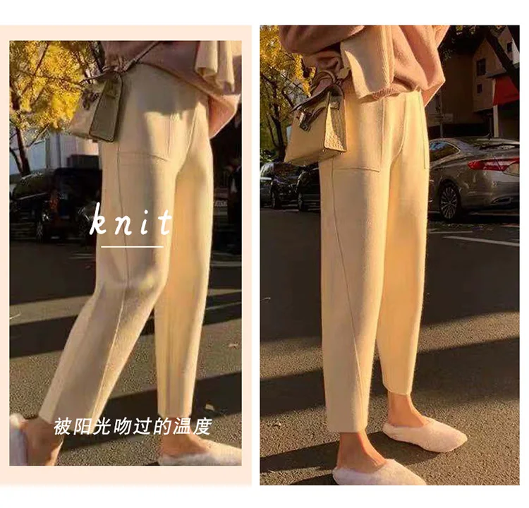 High-end Knitted Thick Warm  Cashmere Pants Women Harem Pants Autumn WinterSolid Peg Leg Fly Pants Workwear Carrot Trouser slacks