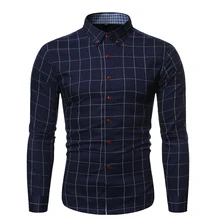 Новая Осенняя Модная брендовая мужская одежда, приталенная Мужская рубашка с длинными рукавами, клетчатая хлопчатобумажная повседневная мужская рубашка, большие размеры M-5XL
