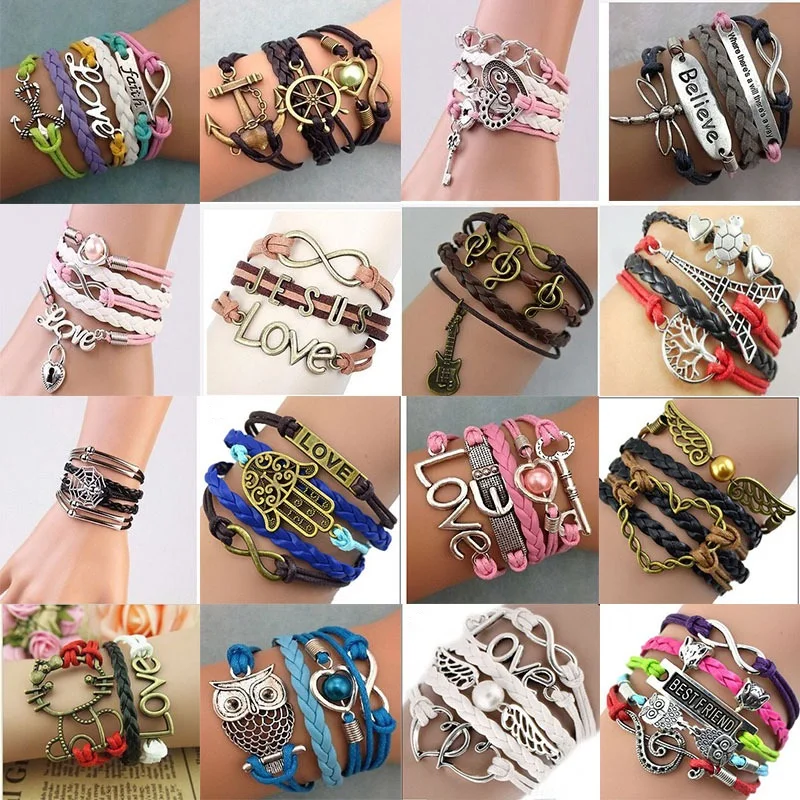 Mixmax 30pcs Leather Bracelet Women' Men Multilayer Cuff Retro Vintage  Tribal Hand-woven Fashion Bangle Wholesale Lots Bulk - Bracelets -  AliExpress