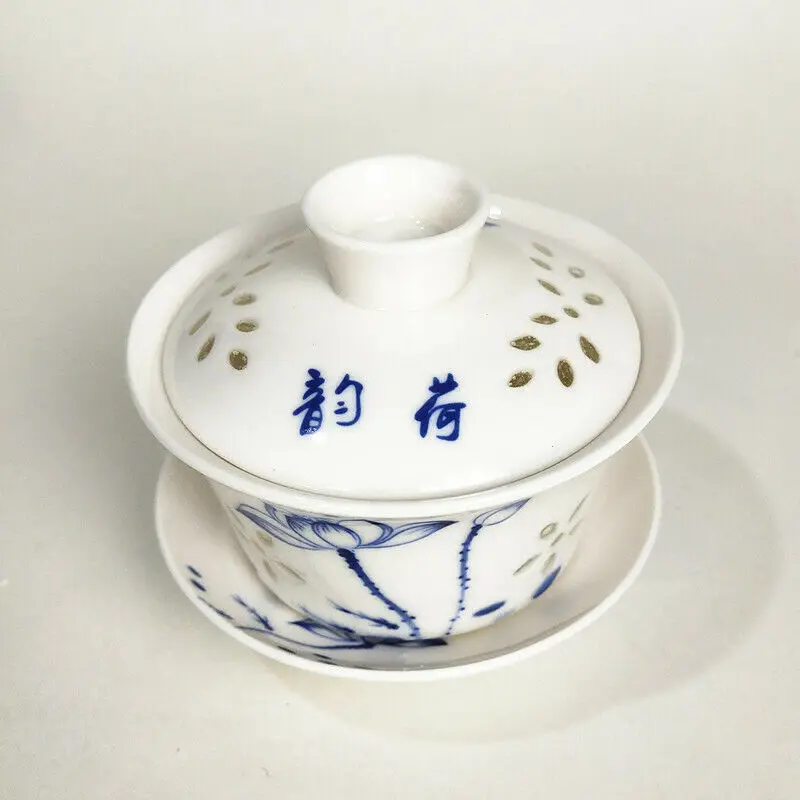 Ручная роспись лотоса GaiWan 130 мл мини чай кофе Супница керамическая чашка и блюдце набор