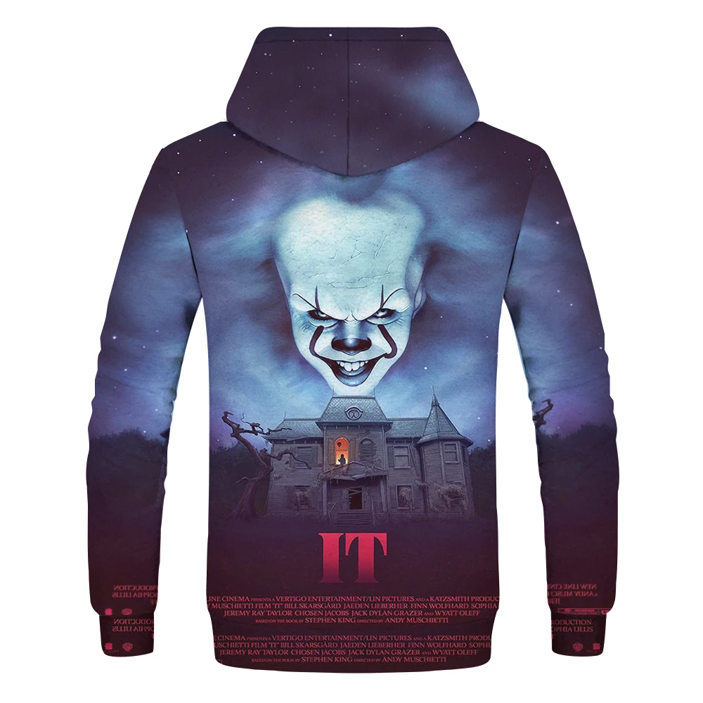 Horror Movie It:Chapter Two Stephen King Clown PennyWise 3D Hoodie Cosplay Costume Sweatshirt men casual Cartoon Clown it hoodie