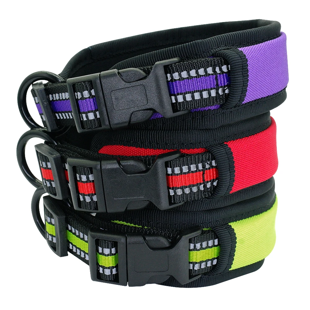 

Wide Nylon Dog Collar Soft Padded Reflective Pet Dog Collars Adjustable For Medium Large Dogs Pitbull French Bulldog Pug Beagle