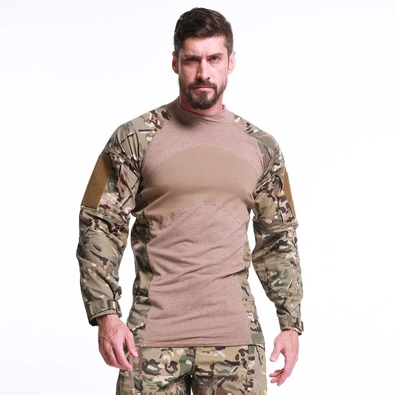 SHENGLANGYIN Men Army Green Rip-stop Tactical T Shirts Long Sleeve Camouflage Hiking T-Shirt Autumn Hunting Paintball Clothing