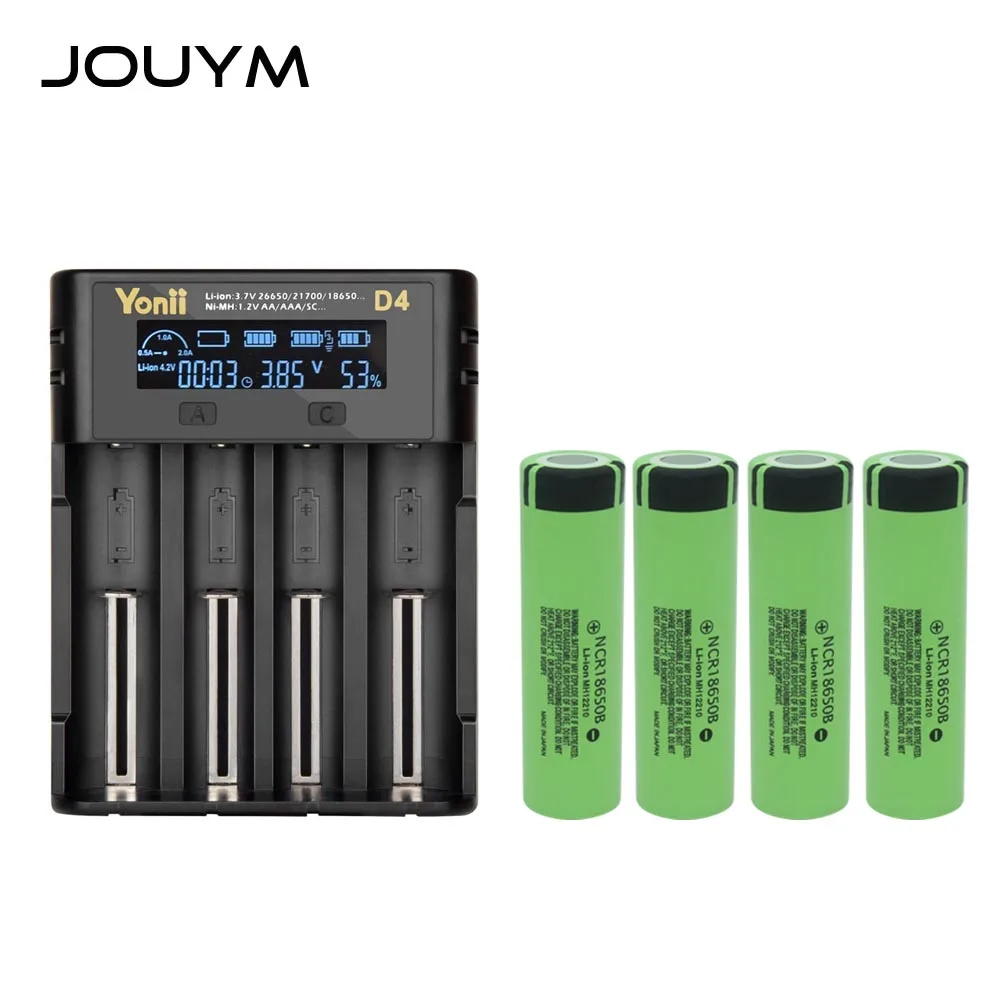 JOUYM 4/8 штук 18650 Батарея с Зарядное устройство 3 7 V 3400 мА/ч NCR18650B литий ионный