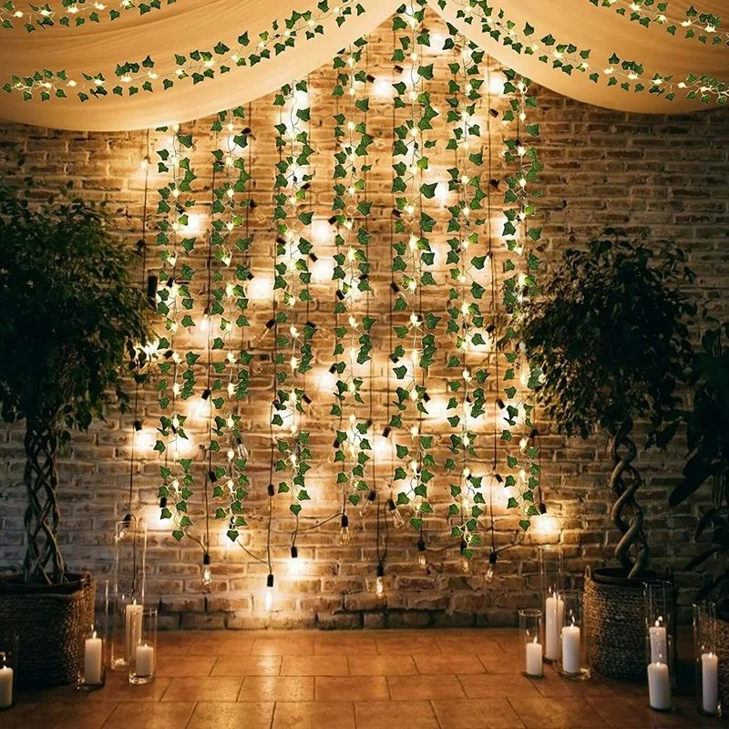 2M 20LED Leaves Ivy Leaf Fairy Garden String Lights Rattan Garland For Home Wedding Party Hanging Garland Christmas Decor 2m 10m artificial plant led string light green leaf ivy vine diy hanging garden christmas lights for home wedding decor lamp