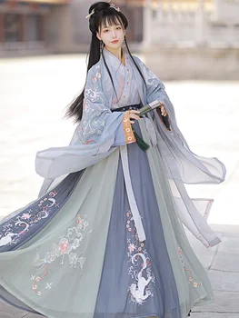 2021 chiński festiwal rok kostiumy sukienki dla kobiety etap nosić taniec ludowy szata hanfu garnitur odzież z haftami ulepszone hanfu tanie i dobre opinie DecisionTree CN (pochodzenie) WOMEN COTTON Wiskoza