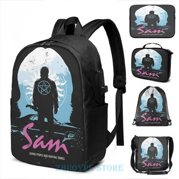 

The Song Remains The Same (Sam - Supernatural & Drive) USB Charge Backpack men School bags Women bag Travel laptop bag