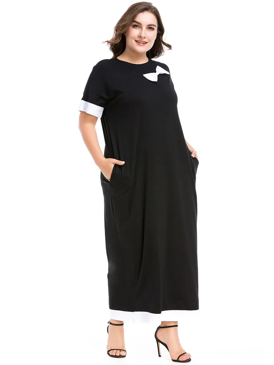 Черная Абая для женщин размера плюс одежда лук длинное мусульманское платье Турецкий Кафтан Дубай абайя, арабское исламское турецкое летнее платье