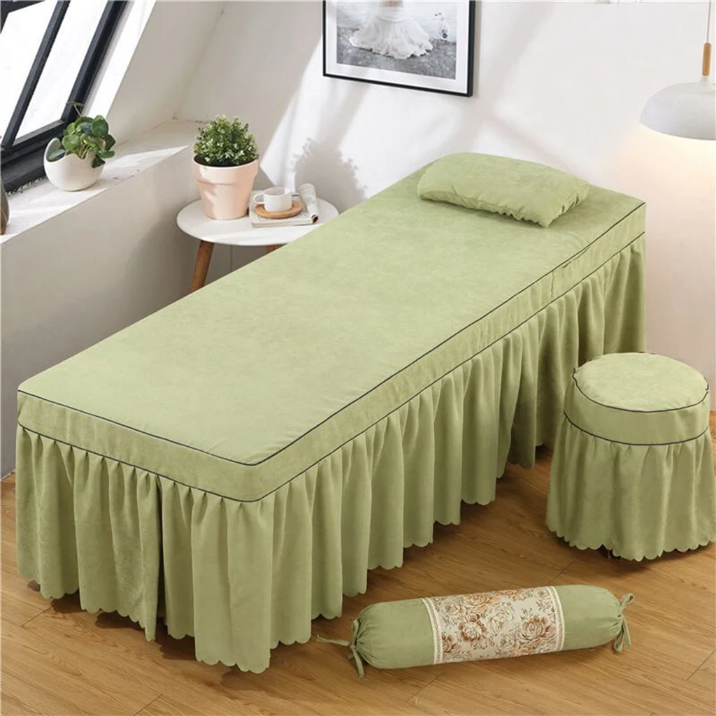 Beauty Face Bed Cover Massage Table Skirt Cotton Valance Sheet for Square Head Cosmetic Beds With Hole 75x31inch