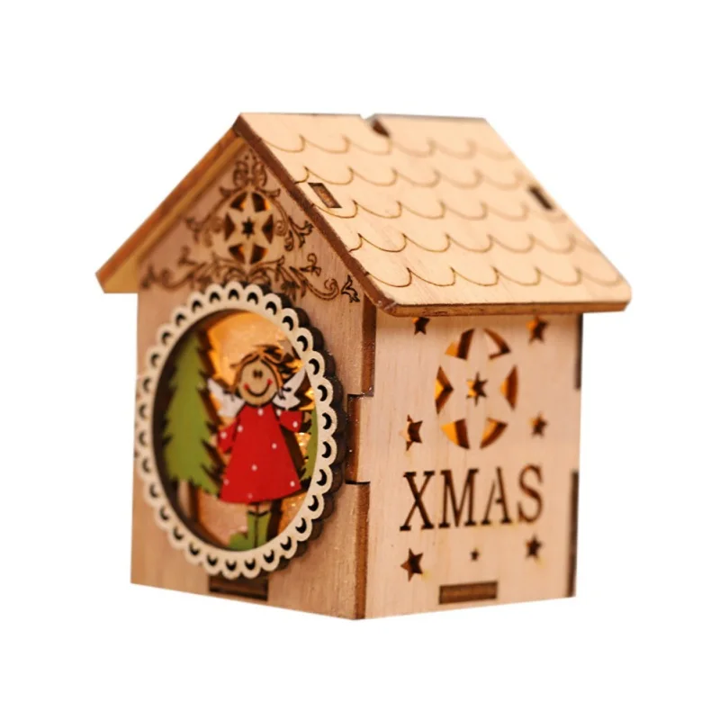 DIY Led свет деревянный дом Рождественская елка украшение лось Санта Клаус Снеговик подвесной кулон Счастливого Рождества Декор для дома - Цвет: S3