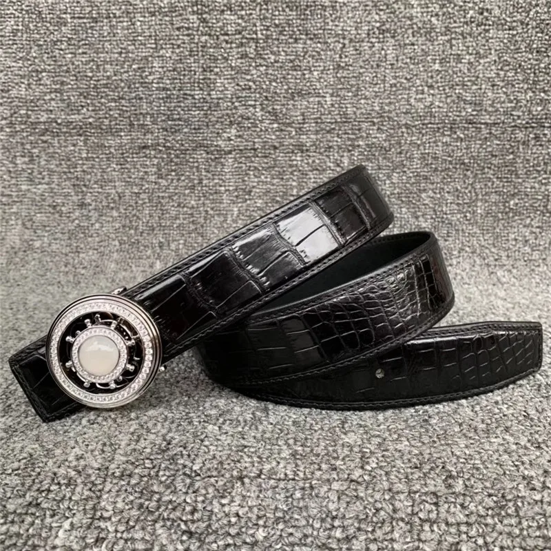 Black Silver Модный шикарный стильный мужской ремень из натуральной кожи аллигатора, ремень из натуральной крокодиловой кожи, серебряные стразы, мужской ремень с пряжкой - Цвет: Black Silver