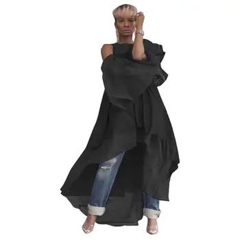

Fall 2019 Cold Shoulder Club Sexy Dress Women Flare Sleeve Irregular Maxi Dress Ruffle Loose Dress