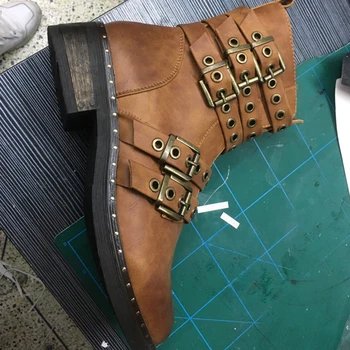 

Womens Military Combat Boots Zipper Buckle Martin Ankle Booties Punk High-top Martin Booties High Quality Shoes Femme