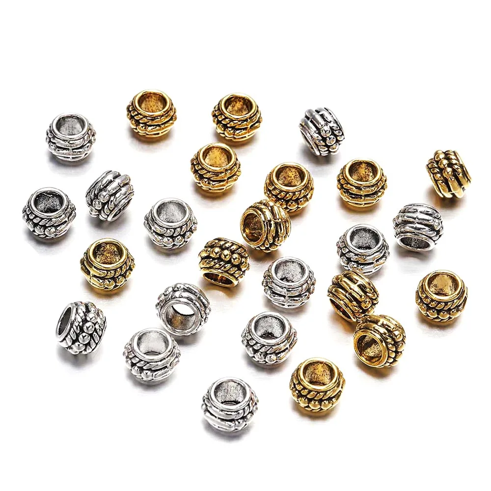 

30pcs/lot 8mm Gold Silver Antique Plated Loose Spacer Bead For Jewelry Making Vintage Bracelet Beads Findings Handmade Supplies