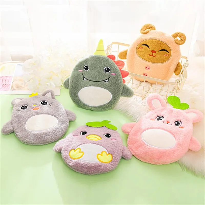 Winter Cartoon Animal Hot Water Bottle PVC Stress Pain Relief Therapy Hot Water Bag with Knitted Soft Cozy Cover Hand Warmer 1pc