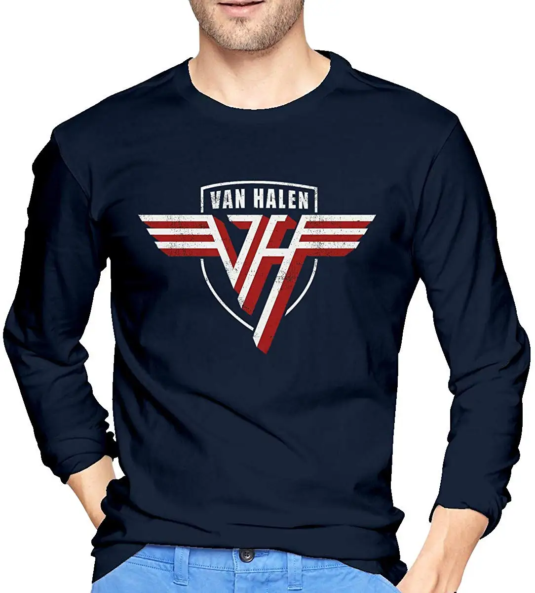TSDFC Van Halen Men's T-Shirt 3D Printing Long Sleeves Casual Tee Graphic Tops Navy S unisex men women t shirt | Мужская одежда