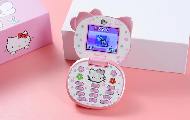 Милый мини-телефон hello kitty для девочек K688+ четырехдиапазонный флип-мобильный телефон с мультипликационным принтом разблокированный детский мини-мобильный телефон с двумя sim-картами