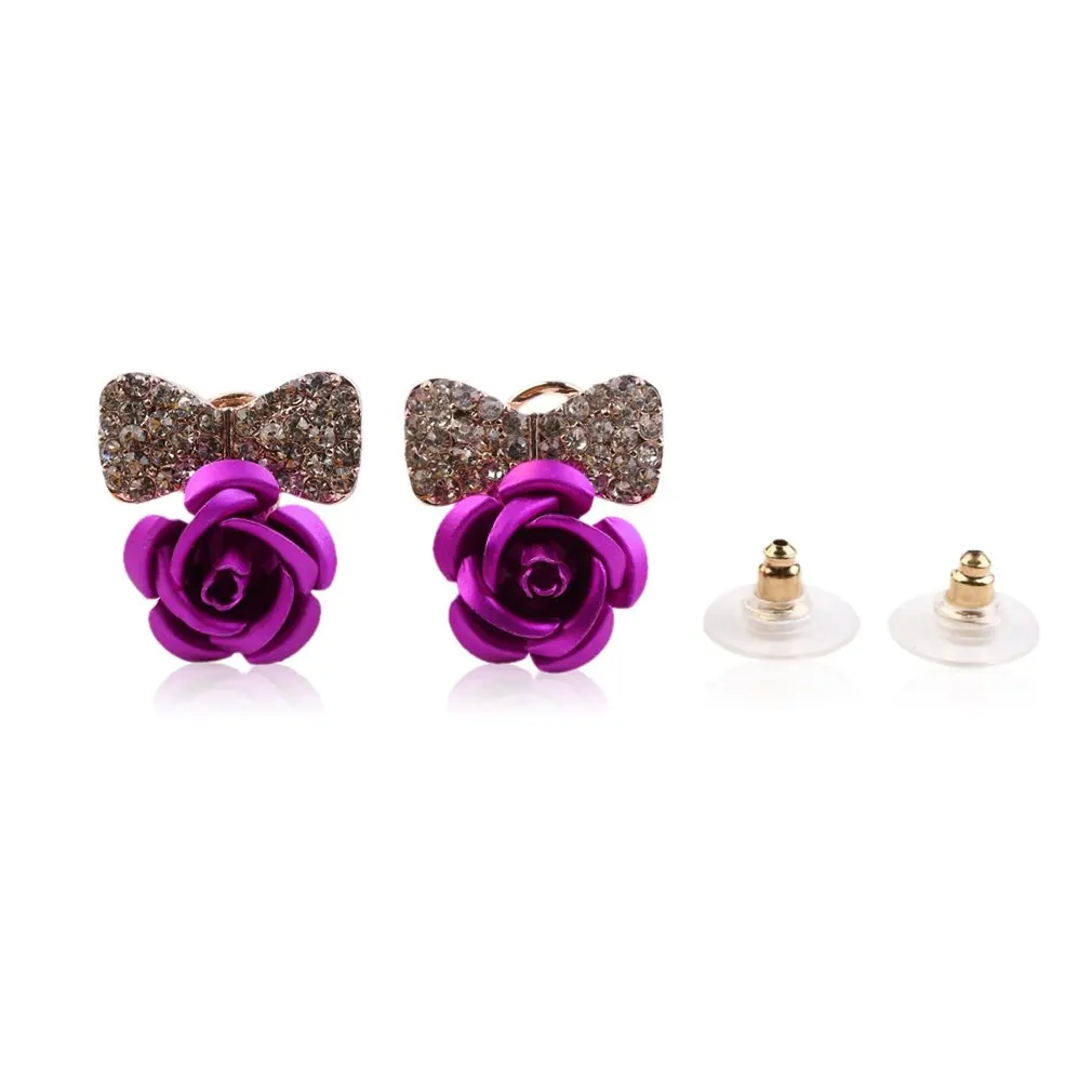 Модные уникальные женские серьги-гвоздики Стразы с бантом ювелирные изделия