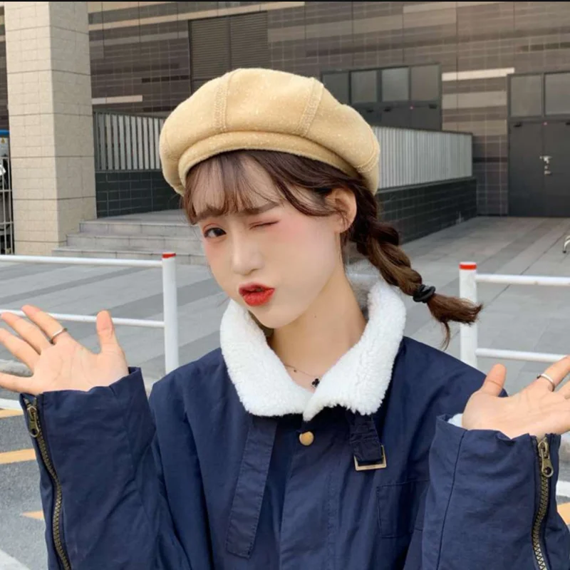 Ladies Stylish Beret for Winter Female Vintage Cotton Plaid Hats Fashion Octagonal Beret Cap Autumn New Brand Women's