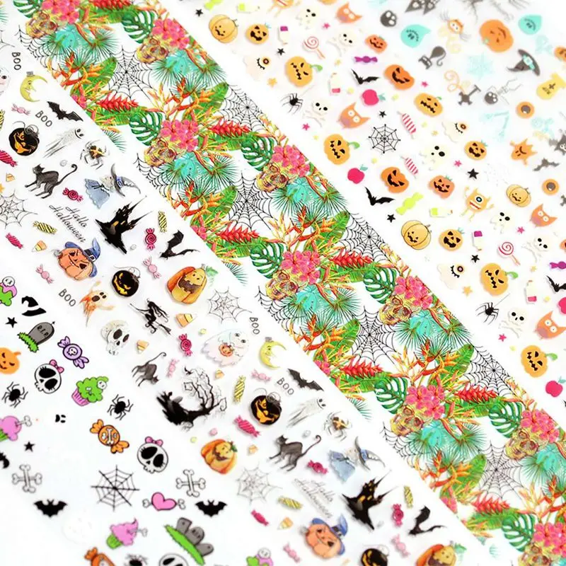 10pcs Halloween Sticker On Nails Clear DIY Nail Art Transfer Foil Snowman Elk Adhesive Tips Gel Polish Accessories