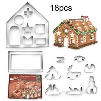 

18cs Stainless Steel Christmas House Cookie Cutter Kit DIY Baking Cake Fondant Mold Biscuit Cupcake Pastry Making Mould
