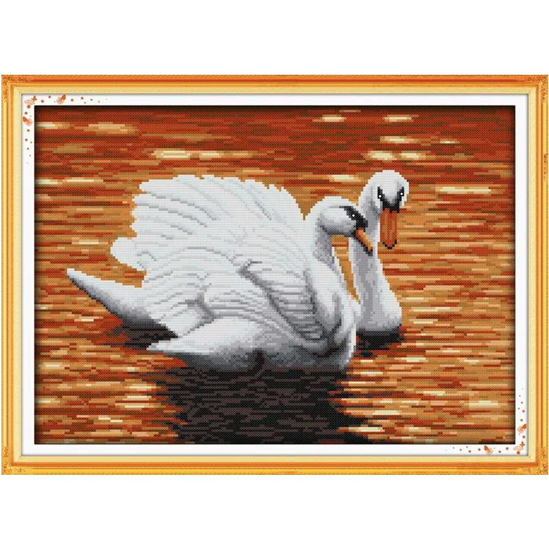 Вышивка крестиком "Два лебедя", 3 DMC, Китай, 14CT, 11CT, сделай сам, рукоделие, Счетный набор крестиков для вышивки, рукоделие, домашний декор