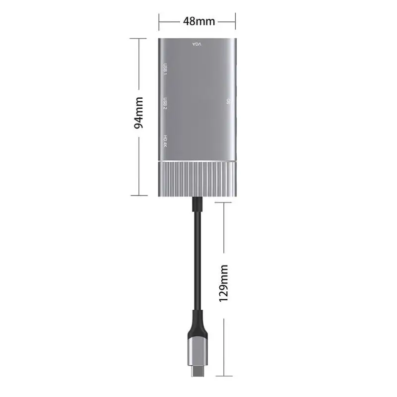 8 в 1 type-C концентратор Многофункциональный USB-C к HDMI/USB3.0/PD/VGA/SD TF карта памяти конвертер адаптер для Mac OS/Android/Windows/Linux