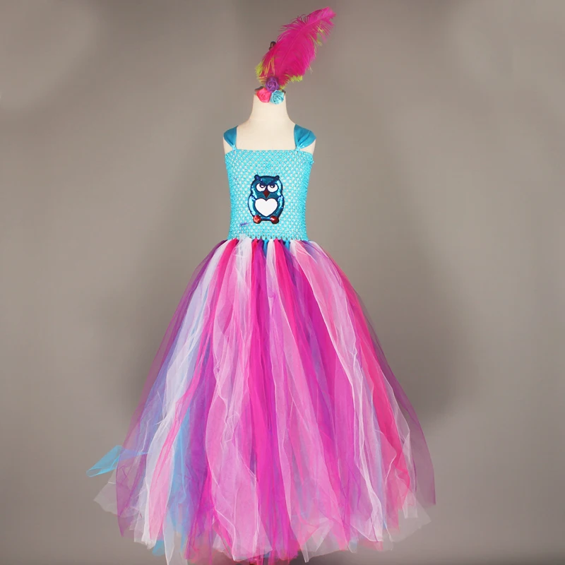 Owl Feather Tutu Dress Birthday Party Kids Halloween Costume Girls Animal Tulle Dress with Headwear Princess Pageant Ball Gown (6)
