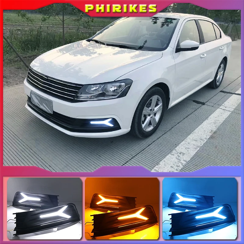 

1 Pair For Volkswagen VW Lavida 2015-2017 with Yellow Trun Signal Light Blue Night Lamp LED DRL Daytime Running Light