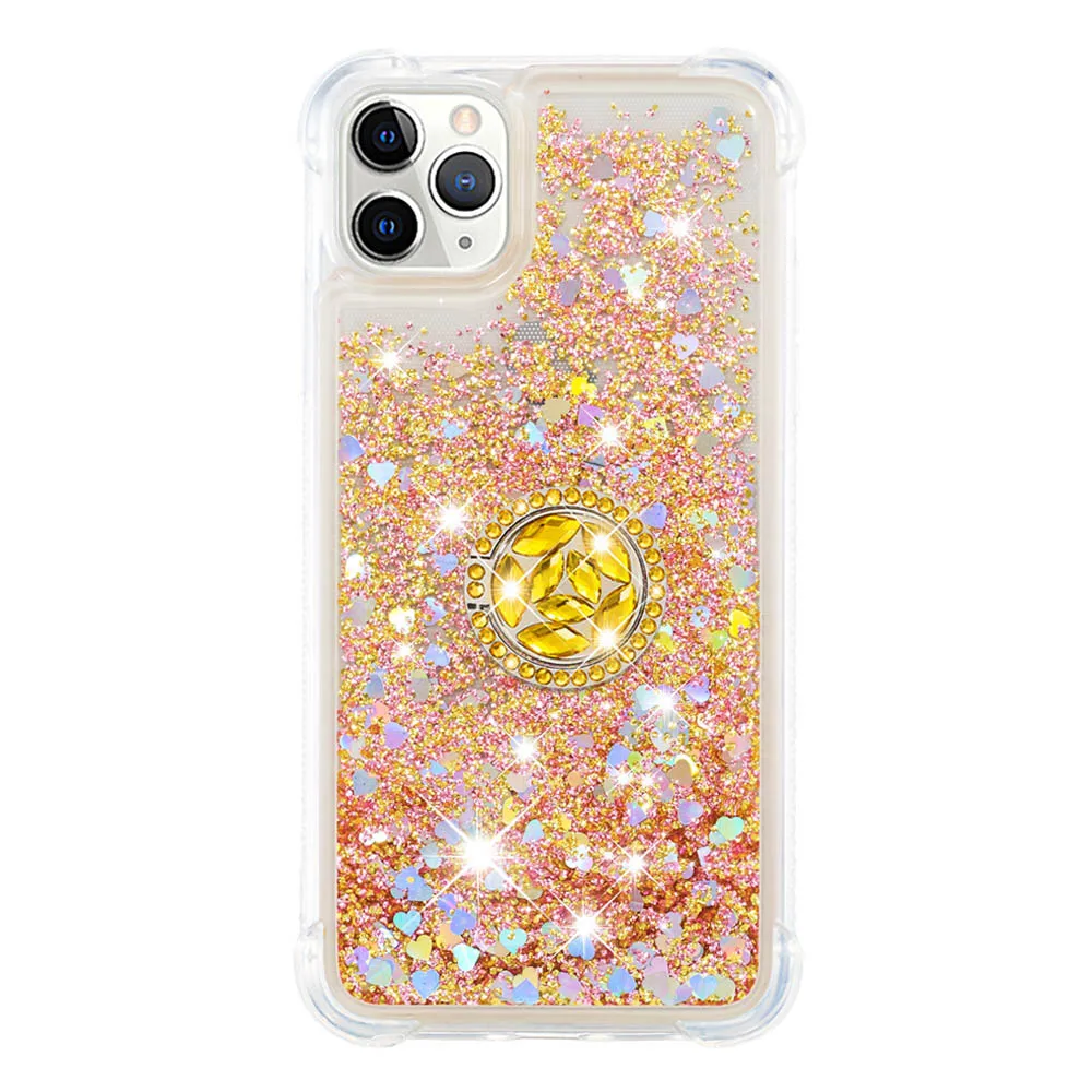 Мягкий ТПУ чехол с кольцом-подставкой для Apple iPhone 11 Pro X XS XR Max 6 6S 7 8 Plus динамический жидкий блестящий чехол