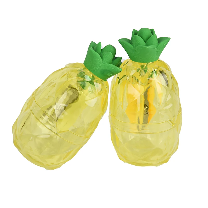 1 Pcs Cute Creative Fruit Pineapple Plastic Pencil Sharpener with Eraser School Supplies Plastic Cutter Knife