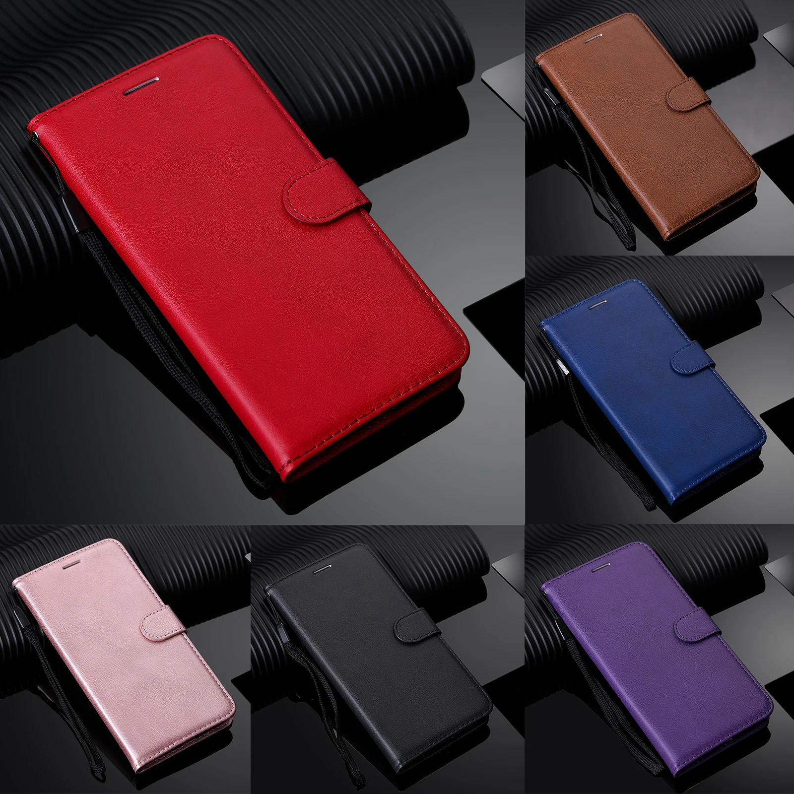 

Leather Flip Wallet Case for Xiaomi Redmi Note 8T 8 7 6 5 Pro 4x Red MI 5 Plus 8A 4A 9 Note 10 Funda+Strap Poco F1 Stand Cover