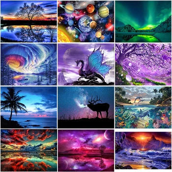 

DIY 5D Diamond Painting Aurora Diamond Embroidery Landscape Cartoon Cross Stitch Rhinestones Full Round Drill Mosaic Home Decor